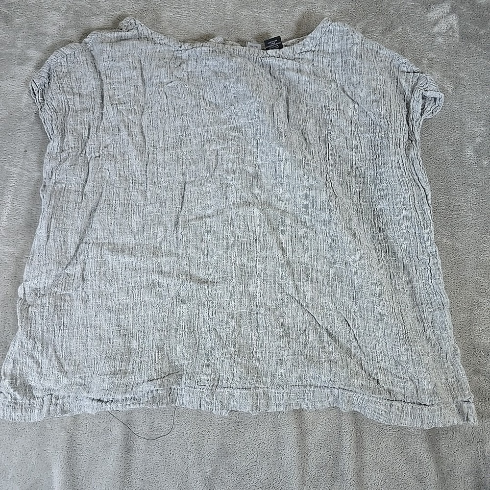 Tahari Blouse Womens Medium Gray Loose Weave 100% Linen Oversized Button Up - Picture 3 of 7